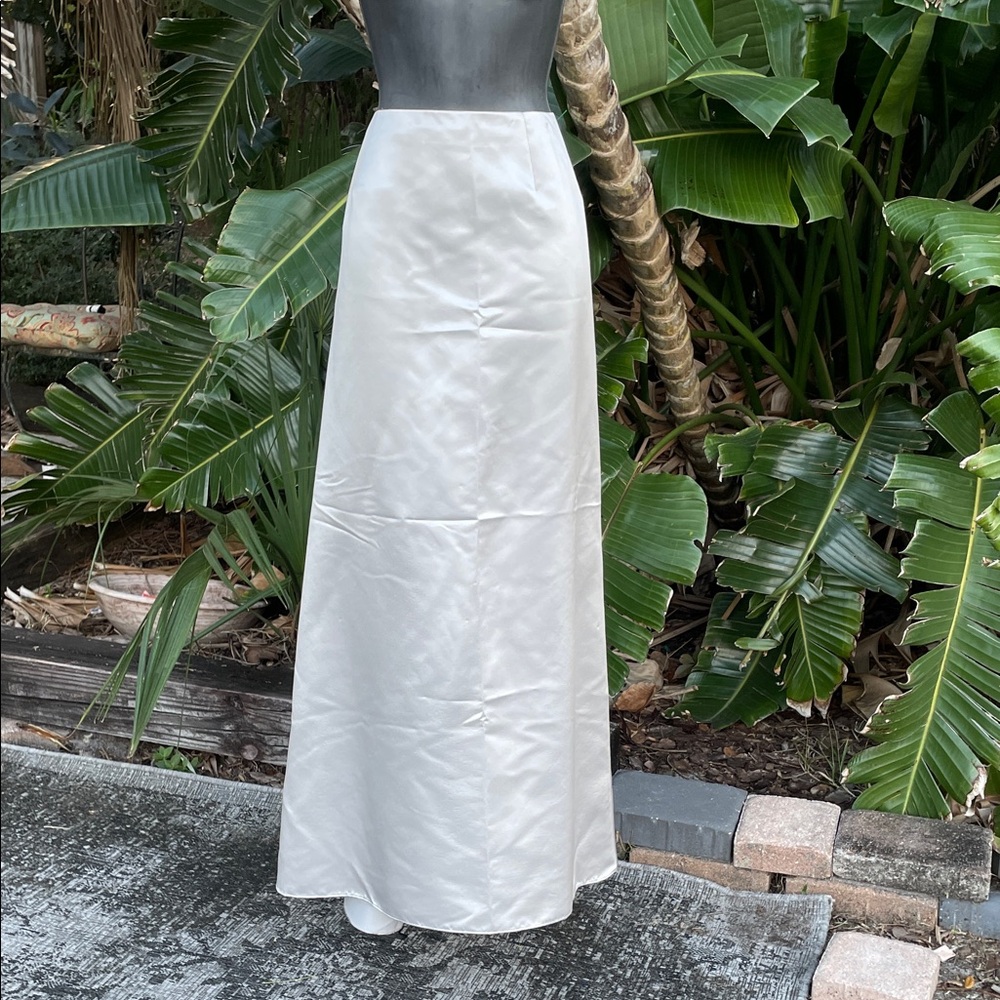 Bill Levkoff, silver platinum satin maxi skirt